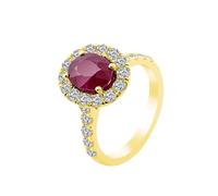 BWDHJLEY Anillo de oro de 18 quilates, anillo promise para su rubí rojo, creado con halo ovalado, oro blanco 750