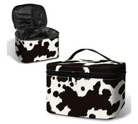 BWEGRHE Bolsa de cosméticos de piel sintética para viaje con correa de muñeca desmontable, estampado de vaca, L