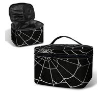 BWEGRHE Bolsa de maquillaje de viaje con correa de muñeca desmontable, Spider Web, Large