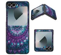 BWEGRHE Funda diseñada para Samsung Galaxy Z Flip 6 5G, policarbonato duro delgado con diseño de mandala morado y azul, funda de teléfono de carga inalámbrica a prueba de golpes para Galaxy Z Flip 6