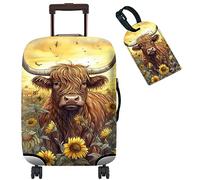 BWEGRHE Funda protectora de maleta más 1 etiqueta de equipaje adecuada para equipaje de 19 a 32 pulgadas, Highland Cattle Girasol, S (19-21 inch)