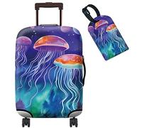 BWEGRHE Funda protectora de maleta más 1 etiqueta de equipaje adecuada para equipaje de 19 a 32 pulgadas, medusa, S (19-21 inch)