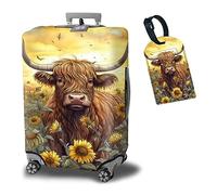 BWEGRHE Funda protectora de maleta más 1 etiqueta de equipaje adecuada para equipaje de 19 a 32 pulgadas, Highland Cattle Girasol, XL (30-32 inch)