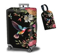 BWEGRHE Funda protectora de maleta más 1 etiqueta de equipaje adecuada para equipaje de 19 a 32 pulgadas, Hummingbird Flowers, M (22-25 inch)