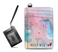 BWEGRHE Pequeñas carteras de viaje delgadas con múltiples ranuras para organizar tarjetas de crédito, bonito tarjetero con bloqueo RFID, cartera pequeña para mujeres y hombres, Make a Wish Sea Horse