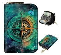 BWEGRHE Pequeñas carteras de viaje delgadas con múltiples ranuras para organizar tarjetas de crédito, bonito tarjetero con bloqueo RFID, cartera pequeña para mujeres y hombres, Brújula vintage