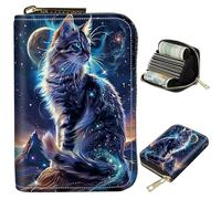 BWEGRHE Pequeñas carteras de viaje delgadas con múltiples ranuras para organizar tarjetas de crédito, bonito tarjetero con bloqueo RFID, cartera pequeña para mujeres y hombres, Universo de gatos