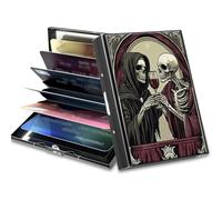 BWEGRHE Pequeñas carteras de viaje delgadas con múltiples ranuras para organizar tarjetas de crédito, bonito tarjetero con bloqueo RFID, cartera pequeña para mujeres y hombres, Pareja de la muerte