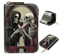 BWEGRHE Pequeñas carteras de viaje delgadas con múltiples ranuras para organizar tarjetas de crédito, bonito tarjetero con bloqueo RFID, cartera pequeña para mujeres y hombres, Pareja de la muerte