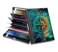 BWEGRHE Pequeñas carteras de viaje delgadas con múltiples ranuras para organizar tarjetas de crédito, bonito tarjetero con bloqueo RFID, cartera pequeña para mujeres y hombres, Brújula vintage, Matel