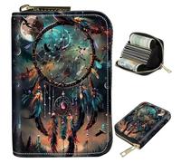 BWEGRHE Pequeñas carteras de viaje delgadas con múltiples ranuras para organizar tarjetas de crédito, bonito tarjetero con bloqueo RFID, cartera pequeña para mujeres y hombres, Atrapa sueños, Portable