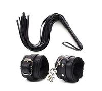Bwer 2 Unids/Set PU Cuero Esposas Eróticas Tobilleras Restricciones con Látigo BDSM Bondage Slave Juguetes Sexuales para Pareja Juego de Adultos-Juego Negro