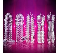 Bwer 5 Piezas Fundas de pene para Hombres Productos sexuales alargados retrasados Juego de Anillos para el pene Juguetes sexuales para Adultos Productos Juegos de esclavos