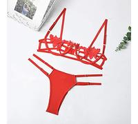 Bwer Lencería Sexy Conjunto de Ropa Interior para Mujer Conjunto de lencería con Sujetador Transparente Conjunto de Sujetador y Bragas de Ropa Interior de Encaje Sexy-Rojo, M