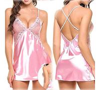 Bwer Lencería Sexy de Encaje para Mujeres Adultas, Tallas Grandes, Conjunto de Lencería Sexy Negro Rosa, XL