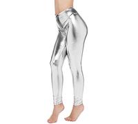 BweStilm Pantalones plateados metalizados para mujer Carnaval Plata - Leggings para Carnaval Brillante Cintura Alta Brillante Pantalones Metálicos Brillantes Fiesta Baile Disco Disfraz Space Gold