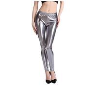 BweStilm Pantalones plateados metalizados para mujer Carnaval Plata - Leggings para Carnaval Brillante Cintura Alta Brillante Pantalones Metálicos Brillantes Fiesta Baile Disco Disfraz Space Golden