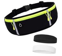 Bwetomk Cinturón para correr con correa elástica ajustable + 2 diademas de entrenamiento, bandas deportivas a prueba de sudor, gran capacidad, bolsa para dinero y teléfono para ejercicio, ciclismo,
