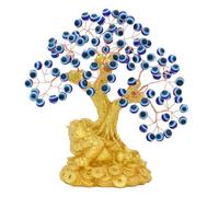 Bwinka Feng Shui - Árbol del dinero para oficina, hogar, mesa, decoración de Feng Shui, árbol de dinero de cristal para riqueza y buena suerte (sapo del mal de ojo azul)