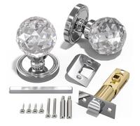 Bwintech 1 Par Cromo Cepillado Crystal Pomos de las Puertas, 65mm Palace Style Crystal Manija de la Puerta Interior con el Kit para el Pasaje, Dormitorio, Pasillo