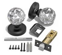 Bwintech 1 Par Pomos De Cristal Negro, 65mm Palace Style Cristal Manija De La Puerta Interior Con Kit Para Pasaje, Dormitorio, Pasillo