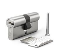 Bwintech 1 Pcs 40/60mm Euro Cilindro de latón, 100mm Key/Key cerradura de cilindro con 5 llaves horizontales de latón, Anti Picking, Anti perforación, Anti Snap, Anti Bumping, acabado níquel satinado