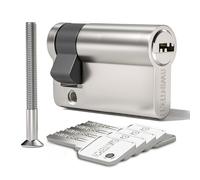 Bwintech 1 pieza 10/30mm níquel arena euro latón cilindro, 40mm llave/clave cilindro cerradura con 5 llaves horizontales de latón,anti picking,anti taladro,anti snap,anti bumping,acabado cromado