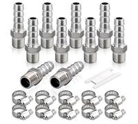 Bwintech 10 piezas de manguera de acero inoxidable Barb accesorios, 1/4 ''BSP macho x 10MM Barb conector con 10 piezas de abrazaderas