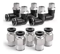 Bwintech 10 piezas de tubo de 6 mm a rosca macho BSP de 1/4" recto y codo de 90 grados Push in Connect Racor neumático,PL6-02/PC6-02 Adaptador rápido para línea de aire
