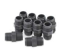 Bwintech 10 piezas negro 3/4 "BSP rosca PVC macho a macho conector de pezón hexagonal, adecuado para riego de tierras de cultivo, conexión de tubería de agua