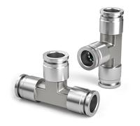 Bwintech 2 Pcs 4mm 3 Way Tee Push to Connect Pneumatic Fitttog,3 Way Stainless Quick Release PE Air Line Adapter