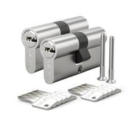 Bwintech 2 pieza 30/30mm Euro Latón Cilindro, cerradura de llave/cilindro de 60mm con 10 llaves horizontales de latón, antirrobo, antiperforación, antigolpes, níquel satinado