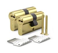 Bwintech 2 pieza 30/40mm Euro Latón Cilindro, 70mm Thumbturn/Key Barrel Lock con 10 llaves de latón horizontales, tiene antirrobo, antiperforación, antigolpes, antigolpes,acabado de latón pulido