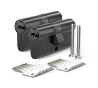 Bwintech 2 pieza 40/40mm Euro Latón Cilindro, cerradura de llave/cilindro de 80mm con 10 llaves horizontales de latón, antirrobo, antiperforación, antigolpes, negro