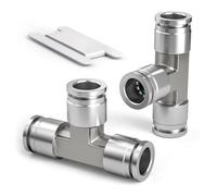 Bwintech 2 piezas 10mm 3 Way Tee Push to Connect Racor neumático,3 Way Stainless Quick Release PE Air Line Adapter