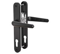 Bwintech UPVC Manija de puerta,Negro,retroceso de 92mm,centros de tornillo de 210mm,placa posterior de 243mm,sistema de resorte de adecuado para puerta de entrada,puerta de patio