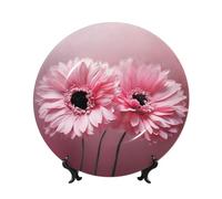 BWLHJKE Dos platos decorativos de porcelana con diseño floral rosa con imagen, platos de cena de porcelana personalizados con soporte de exhibición, placa decorativa de cerámica para colgar en la