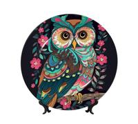 BWLHJKE Plato decorativo de porcelana con diseño de búho de anime con imagen, platos de cena de porcelana personalizados con soporte de exhibición, placa decorativa de cerámica para colgar en la pared