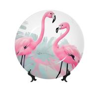 BWLHJKE Plato decorativo de porcelana de hueso de flamenco con imagen, platos de cena de porcelana personalizados con soporte de exhibición, placa decorativa de cerámica para colgar en la pared
