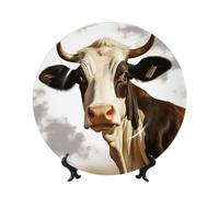 BWLHJKE Plato decorativo de porcelana de hueso de vaca de granja con imagen, platos de cena de porcelana personalizados con soporte de exhibición, placa decorativa de cerámica para colgar en la pared