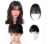 BWOOOWE 2 Piezas Flequillo Postizo Pelo Natural Extensiones Pelo Natural Clip Fleco Recto Corto Peluca Mujer Redecilla Moño Postizo Coleta Postiza Cabello Humano
