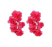 BWOOOWE Mujeres Personalizados Desfile de Moda Modelos Pendientes Temperamento Personalidad Flor Tela Dopamina Pendientes Fresco Dulce Estilo(Rojo)