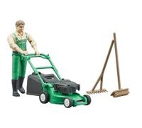 bruder 62103 - bworld jardinero con cortacésped y herramientas de jardín, figura de juguete, granja