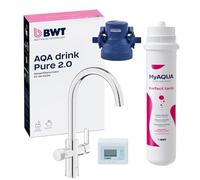 BWT AQA drink Pure 2.0 Mineralizer | Mezclador de cocina cromado con caño C extraíble, Pulverizador de enjuague rotativo | Magnesio