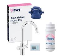 BWT AQA drink Pure 2.0 MyAQUA Taste| Mezclador de cocina cromado con caño C extraíble, Pulverizador de enjuague rotativo | Filtra partículas como arena y óxido