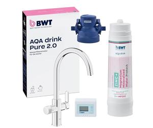 BWT AQA drink Pure 2.0 ZINC + MP200| Mezclador de cocina cromado con caño C extraíble, Pulverizador de enjuague rotativo | Filtra partículas como arena y óxido | Agua potable perfectamente filtrada