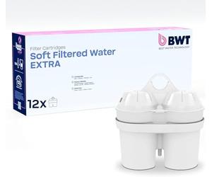 BWT filtro agua SOFT WATER EXTRA - Pack 12 | Jarra filtradora de agua compatible | Purificador de agua doméstico | filtros jarra bwt | Reduce cal y cloro | Hasta dureza 14,9 °dH | Jarra filtrante BWT