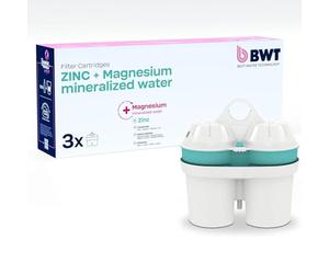 BWT filtros agua ZINC & MAGNESIO - Pack 3 | Filtro jarra compatible con jarra filtradora de agua | Purificador doméstico | Reduce cal, cloro, metales pesados | Hasta dureza de 14,9 °dH