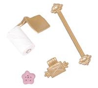 Bwuikim Accesorios de escena de baño en miniatura de metal para casa de muñecas a escala 1/12 con toallero, soporte para pañuelos, bandeja de jabón, soporte de pañuelos en miniatura