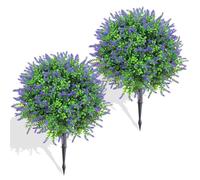 Bwuikim Arreglos defendidos de lavanda de 2 divisiones, arbustos sintéticos delgados, plan inmunológico al aire para cultivadores de encimera, exhibiciones de senderos, estaca extraíble, cubierta al